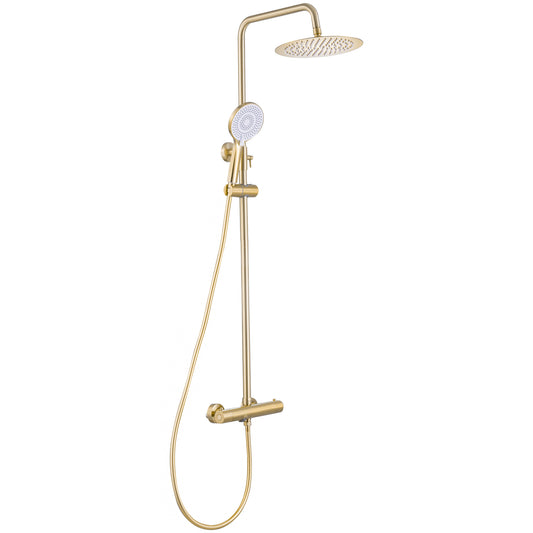Barra de ducha/bañera termostática redonda ajustable hasta 150CM oro mate con protección PVD - Serie Ebro - 30cm