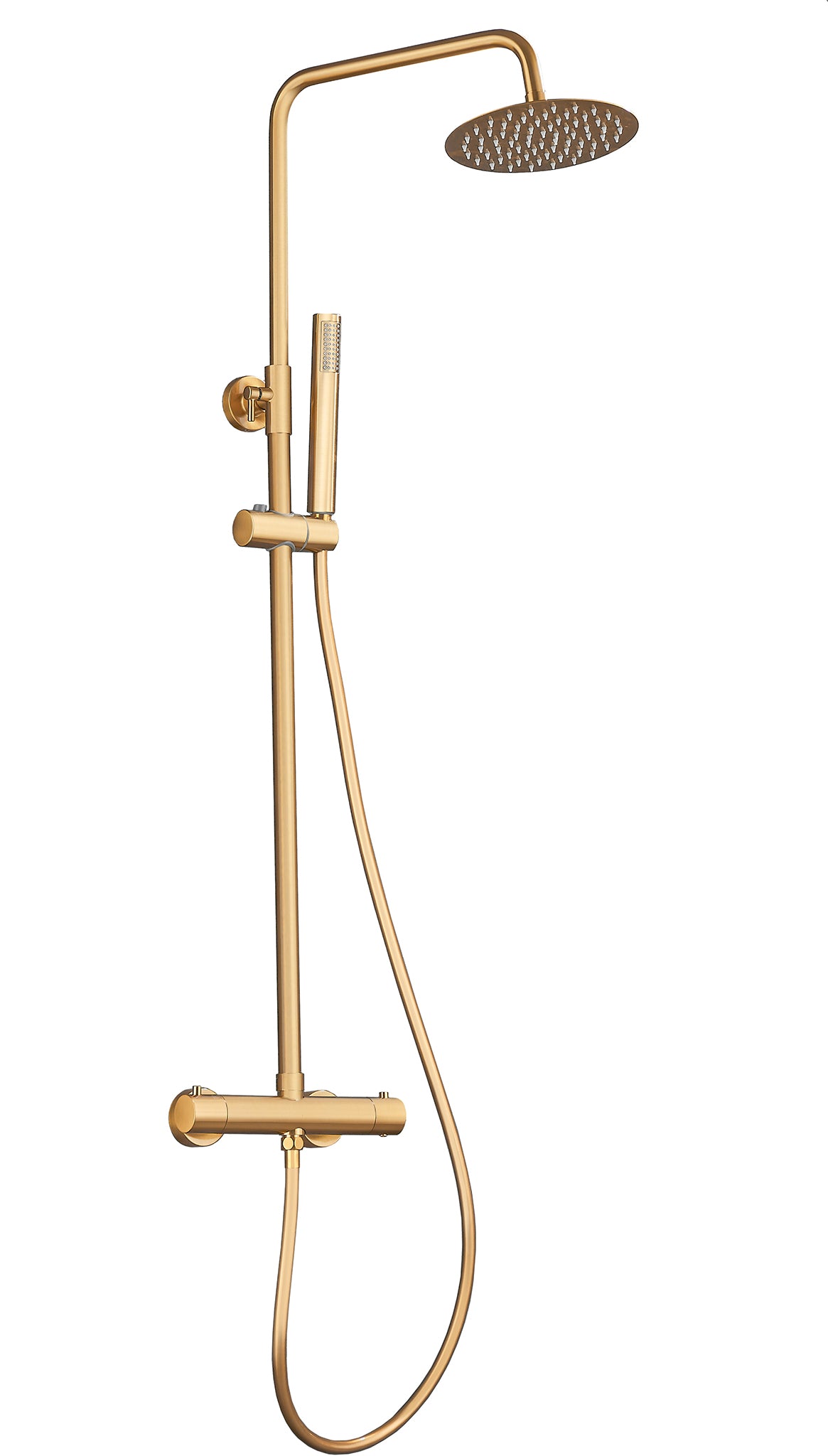 Barra de ducha termostática redonda ajustable hasta 120CM oro mate con protección PVD - Serie Ebro - 25cm