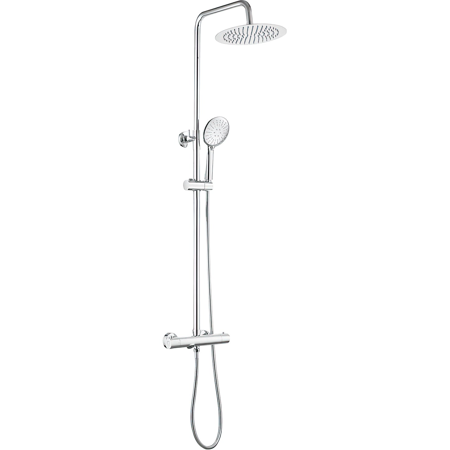 Barra de ducha/bañera termostática redonda ajustable hasta 150CM cromada - Serie Ebro - 20cm