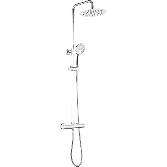 Barra de ducha/bañera termostática redonda ajustable hasta 150CM cromada - Serie Ebro - 20cm