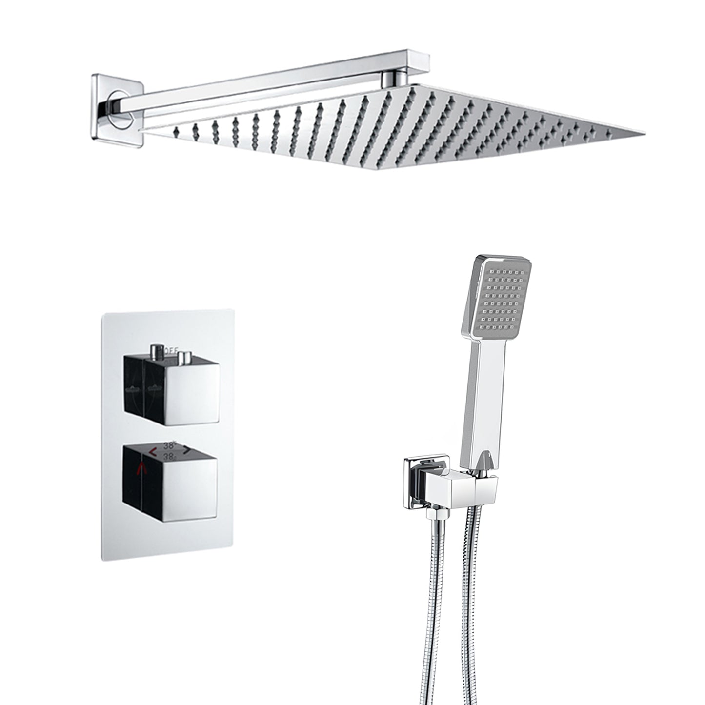 Ducha empotrada termostática pared cuadrada cromada - Serie Eresma - 40cm