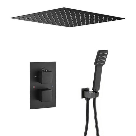 Ducha encastrada termostática a ras techo cuadrada negro mate - Serie Eresma - 40cm