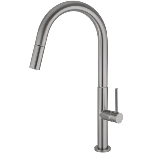 Grifo cocina alto extraíble monomando acero cepillado - Serie Éufrates