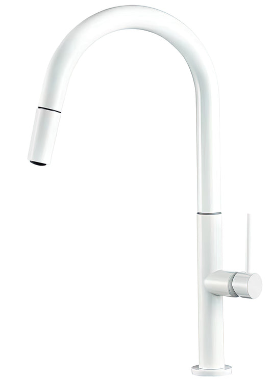 Grifo cocina alto extraíble monomando blanco - Serie Eufrates