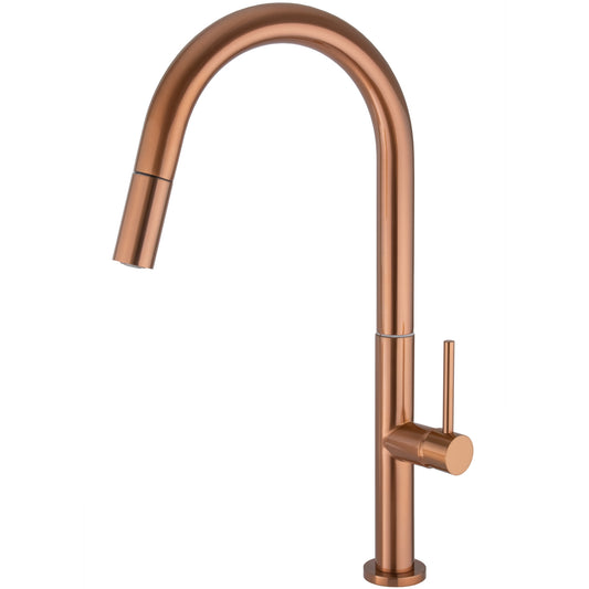 Grifo cocina alto extraíble monomando oro rosa cepillado - Serie Eufrates
