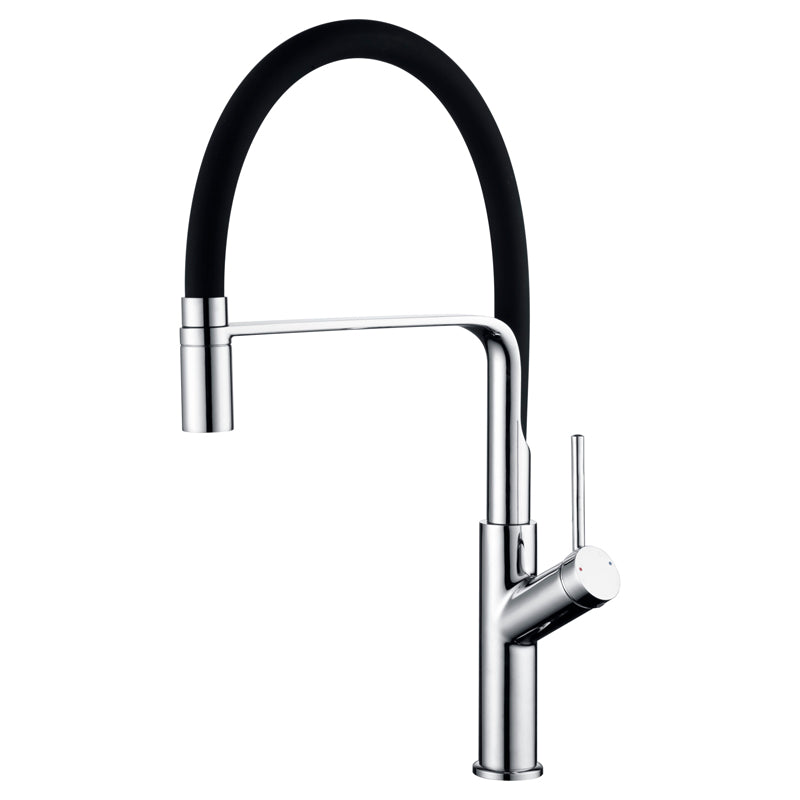 Grifo cocina alto con caño flexible y giratorio monomando cromado - Serie Saja