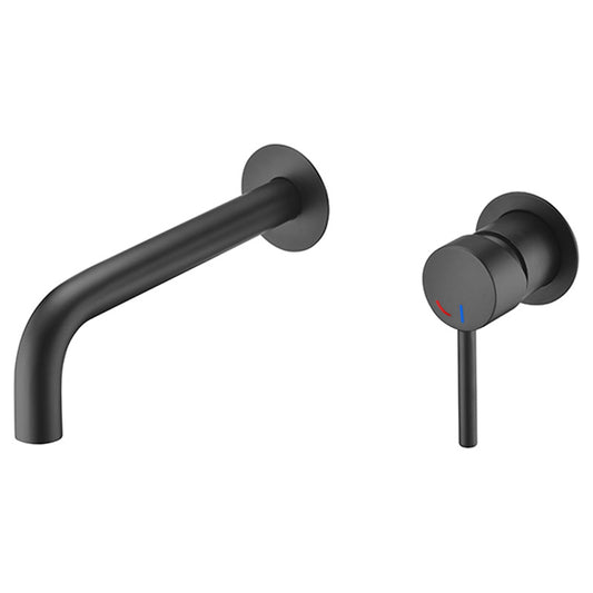 Grifo lavabo empotrado redondo monomando negro mate con apertura agua fría con caño 21CM - Serie Selva