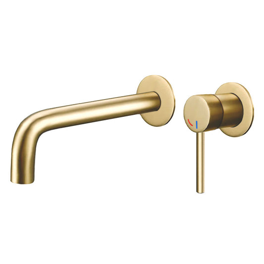 Grifo lavabo empotrado redondo monomando con apertura agua fría oro mate con protección PVD con caño 21CM - Serie Selva