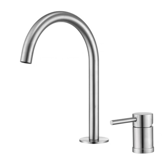 Grifo de lavabo encastrado monomando cuello cisne acero cepillado- Serie Aragón