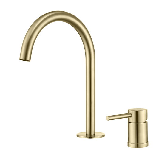 Grifo de lavabo encastrado monomando cuello cisne oro mate con protección PVD - Serie Aragón