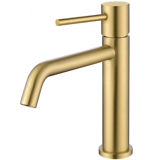 Grifo de lavabo monomando redondo oro mate con protección PVD - Serie Ebro