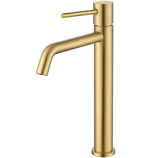 Grifo de lavabo alto para pica monomando redondo caño oro mate con protección PVD - Serie Ebro