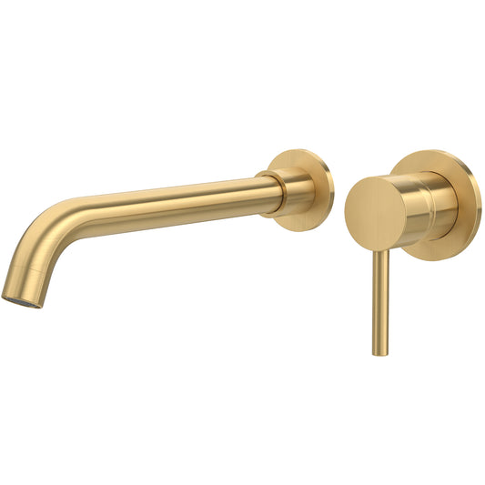 Grifo de lavabo empotrado redondo monomando oro mate con protección PVD caño 26cm - Serie Guadiana