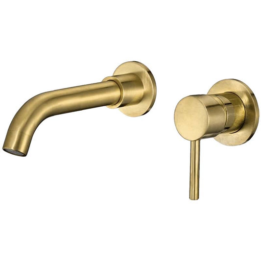 Grifo lavabo empotrado redondo monomando dorado cepillado caño 15CM - serie Guadiana