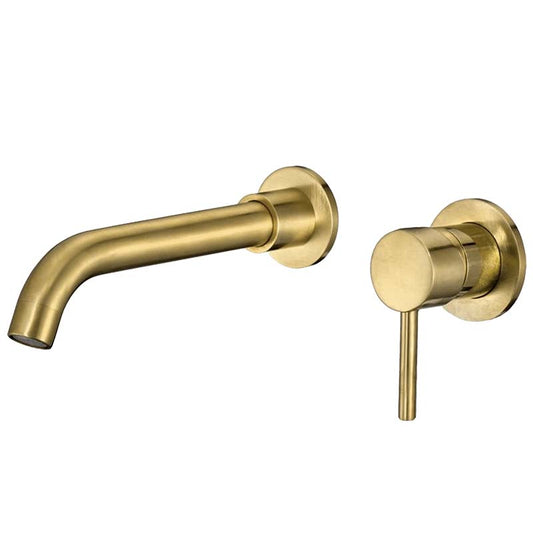 Grifo lavabo empotrado redondo monomando con caño de 21CM dorado cepillado - Serie Guadiana