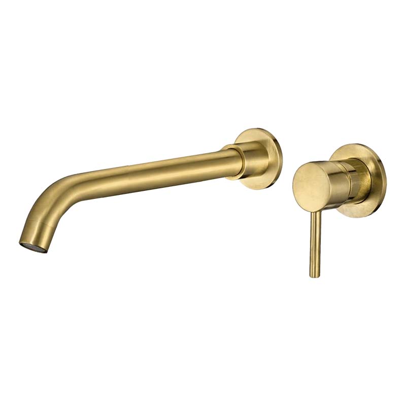 Grifo lavabo empotrado redondo monomando dorado cepillado caño 26CM - Serie Guadiana