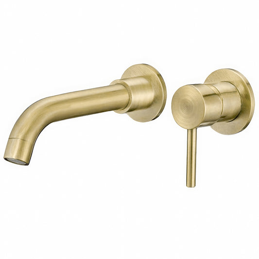 Grifo lavabo empotrado redondo monomando dorado envejecido con caño de 15CM - Serie Guadiana
