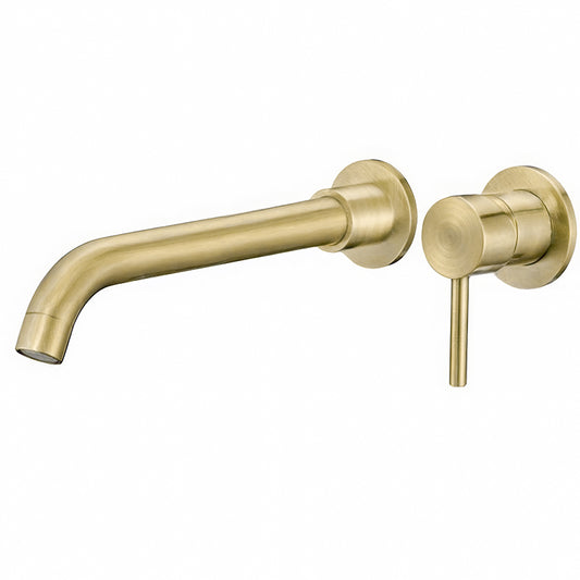 Grifo lavabo empotrado redondo monomando dorado envejecido con caño de 26cm - Serie Guadiana