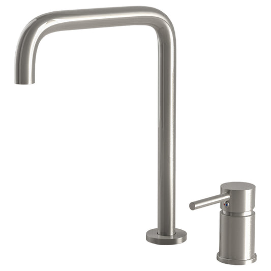 Grifo de lavabo encastrado monomando alto para pica acero cepillado - Serie Guadalope