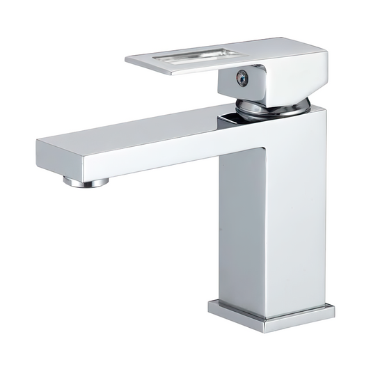 Grifo de lavabo monomando cuadrado cromado con maneta hueca - Serie Guadalete