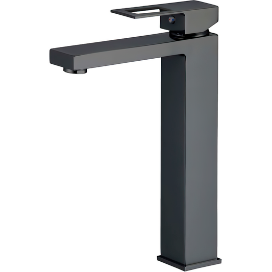 Grifo de lavabo alto para pica monomando cuadrado negro mate maneta hueca - Serie Guadalete