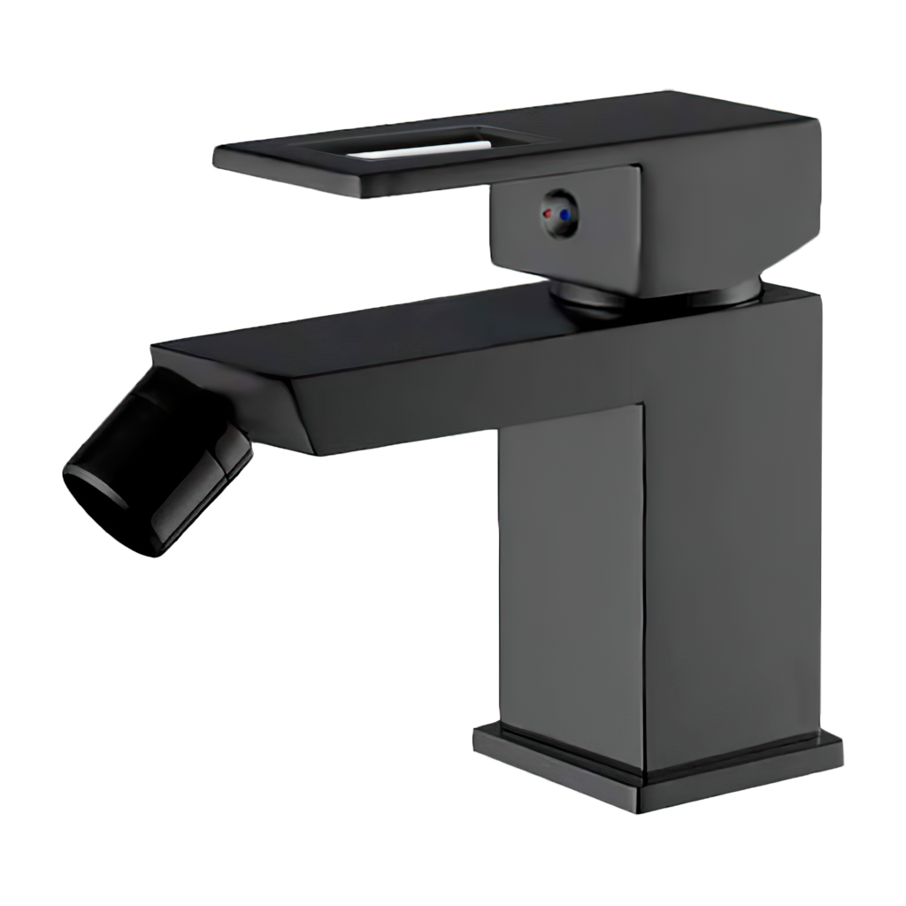 Grifo de bidet monomando cuadrado negro mate con maneta hueca serie Guadalete