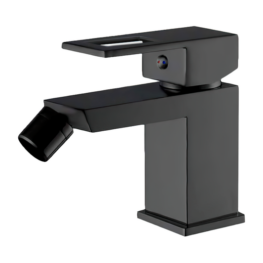 Grifo de bidet monomando cuadrado negro mate con maneta hueca serie Guadalete