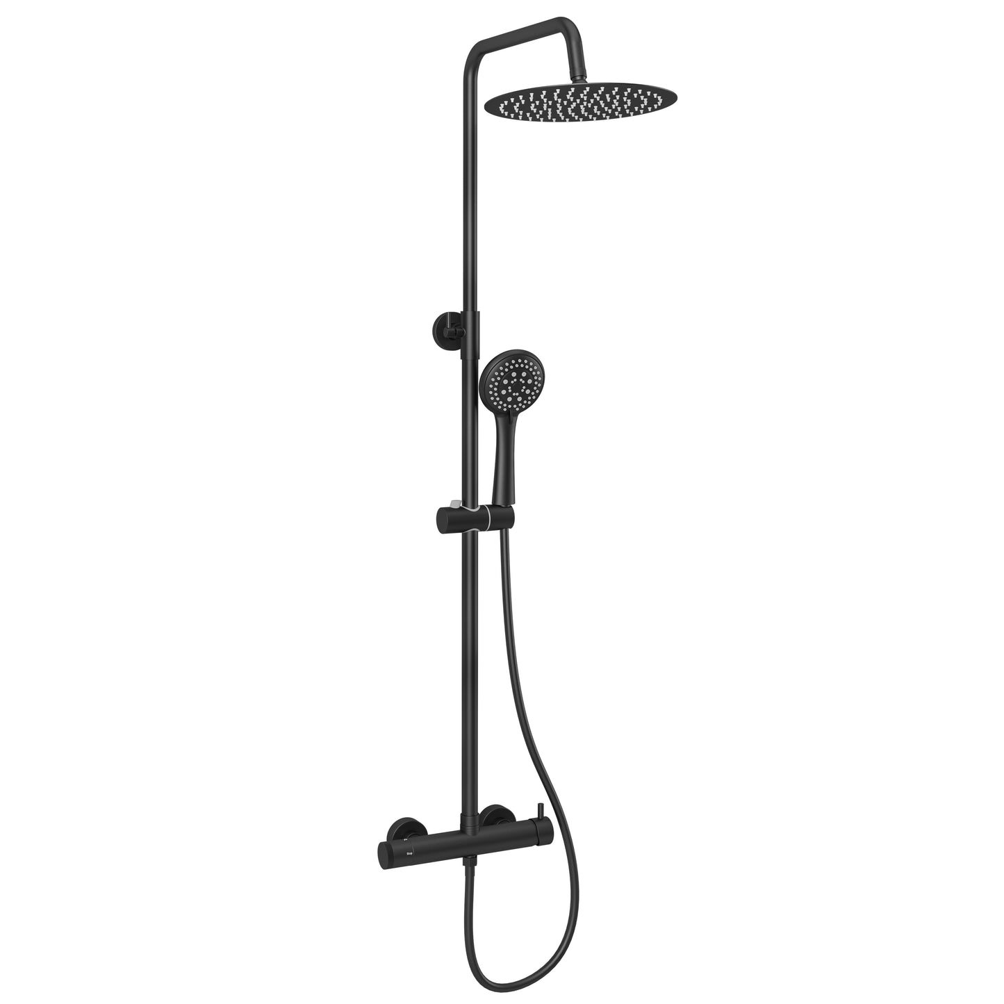 Barra de ducha monomando redonda ajustable hasta 120CM negro mate - Serie Jabalón - 25cm