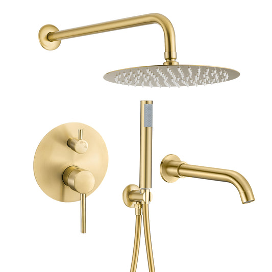 Ducha empotrada de bañera a pared oro mate con protección PVD - Serie Jucar - 20cm