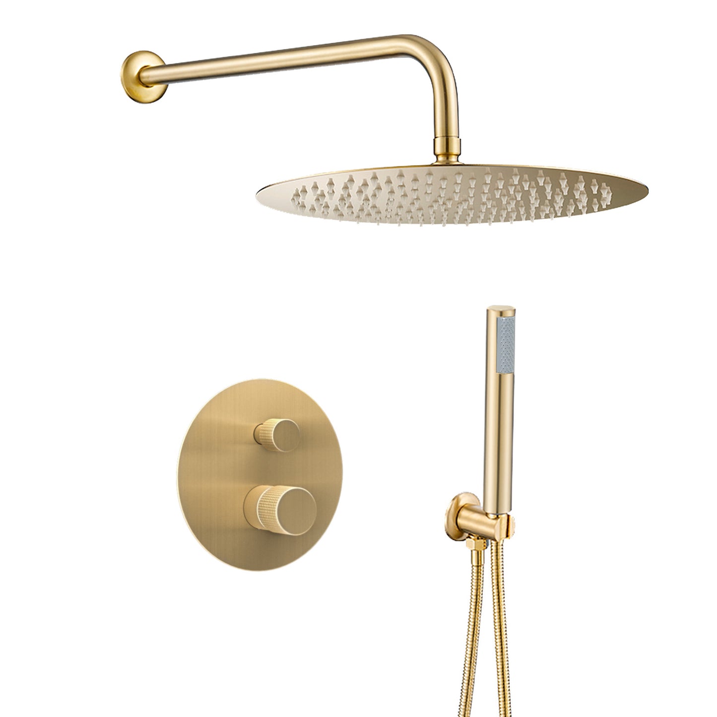 Ducha empotrada monomando pared redonda maneta luxury oro mate con protección PVD - Serie Besaya - 20cm