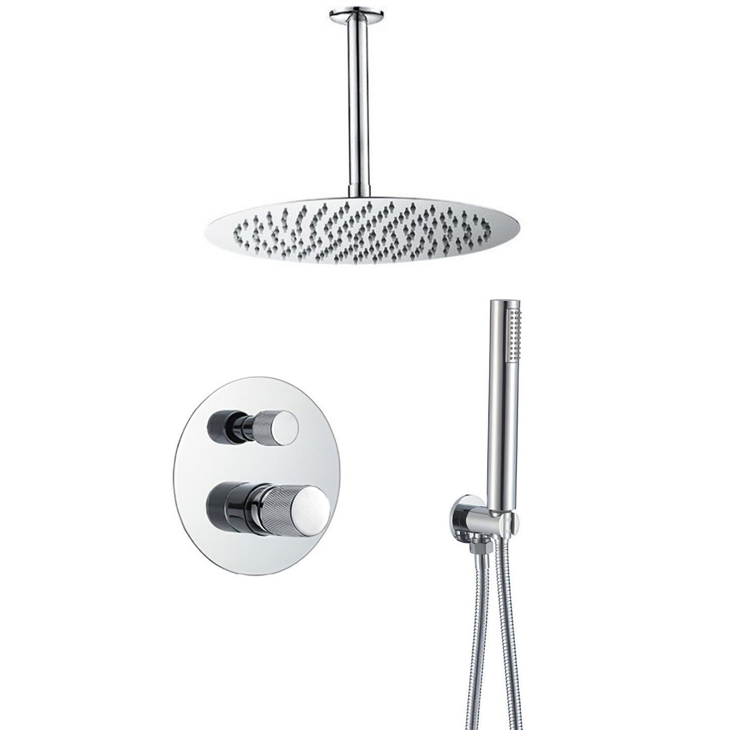 Ducha empotrada monomando techo redonda maneta luxury cromada - Serie Besaya - 30cm