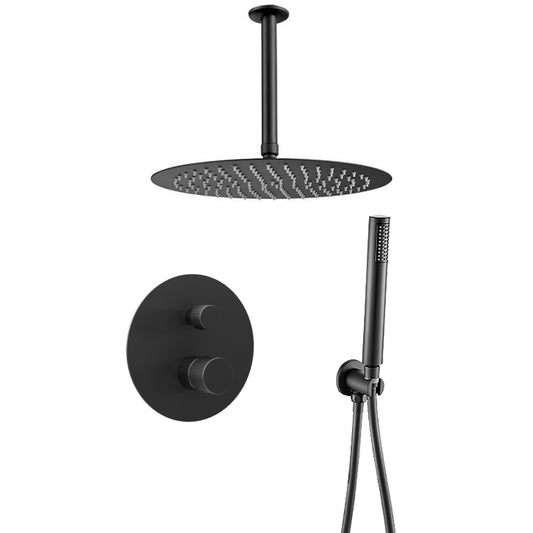 Ducha empotrada monomando techo redonda maneta luxury negro mate - Serie Besaya - 30cm