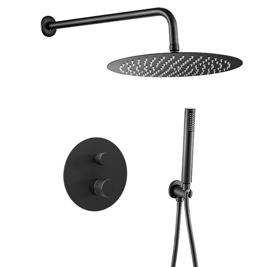 Ducha empotrada monomando pared redonda maneta luxury negro mate - Serie Besaya - 30cm
