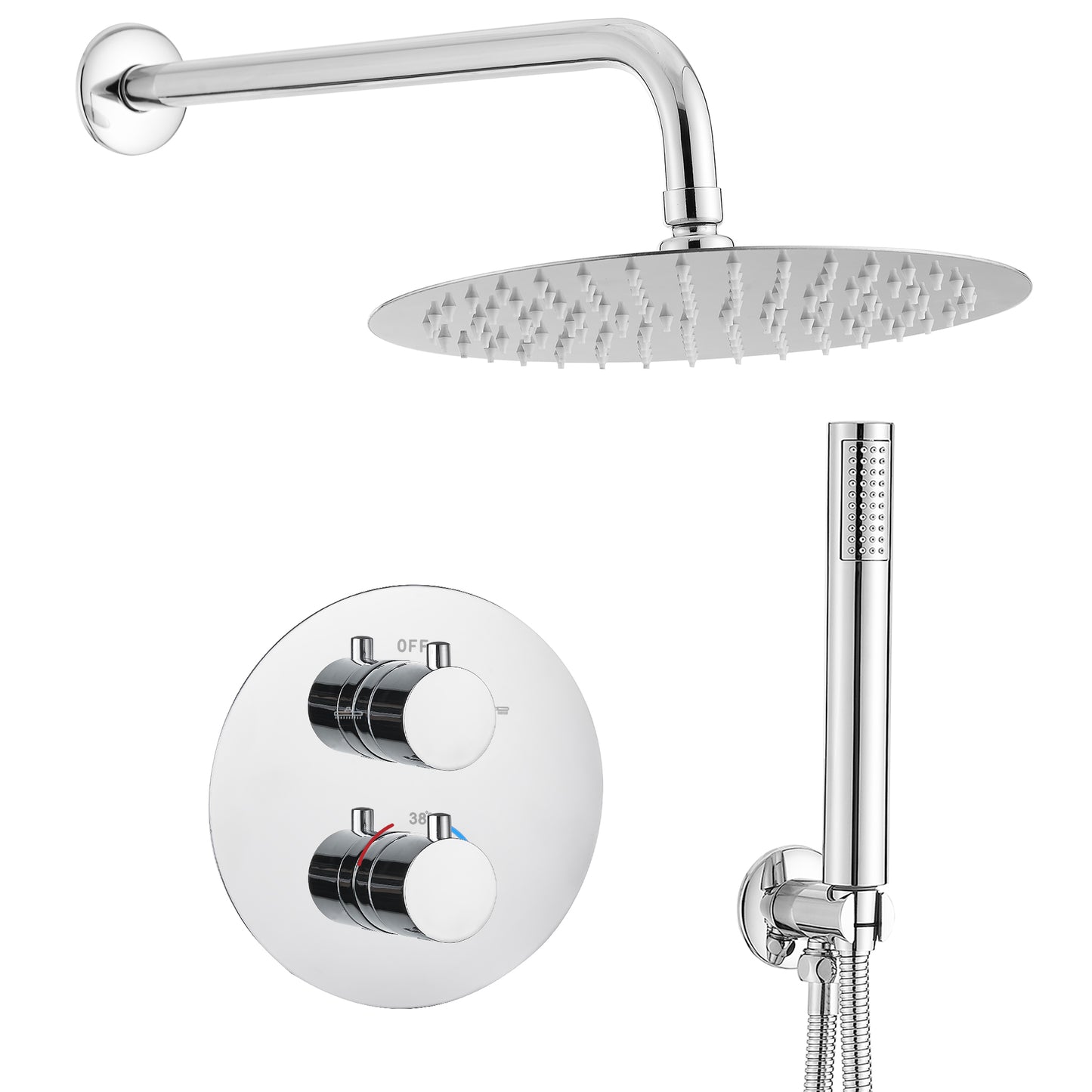 Ducha empotrada termostática pared redonda cromada - Serie Jucar - 30cm