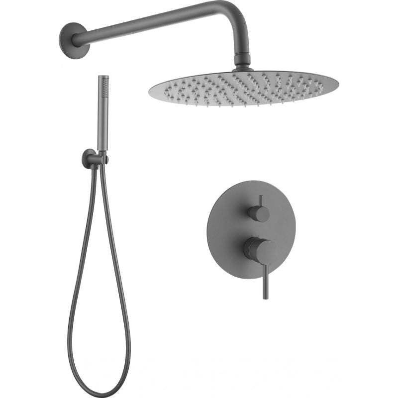 Ducha empotrada monomando a pared redonda gun metal - Serie Jucar - 25cm