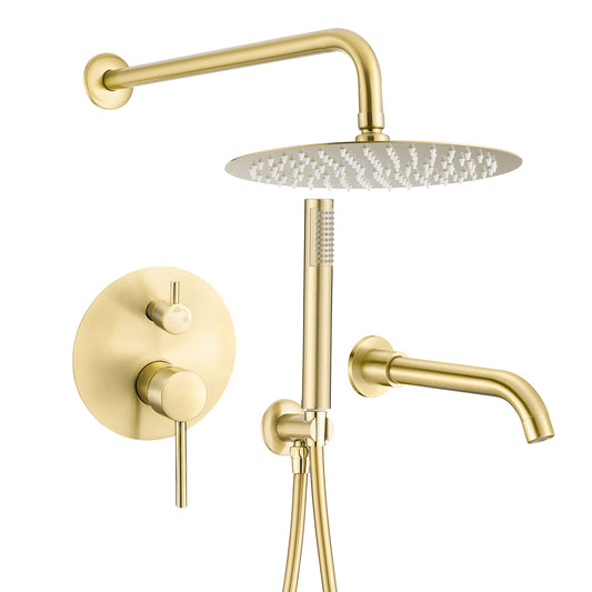 Ducha empotrada de bañera a pared dorado cepillado - Serie Jucar - 30cm
