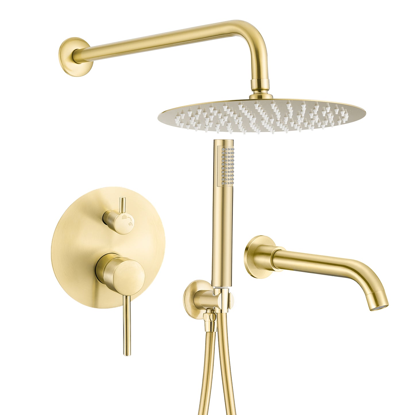 Ducha empotrada de bañera a pared dorado cepillado - Serie Jucar - 25cm
