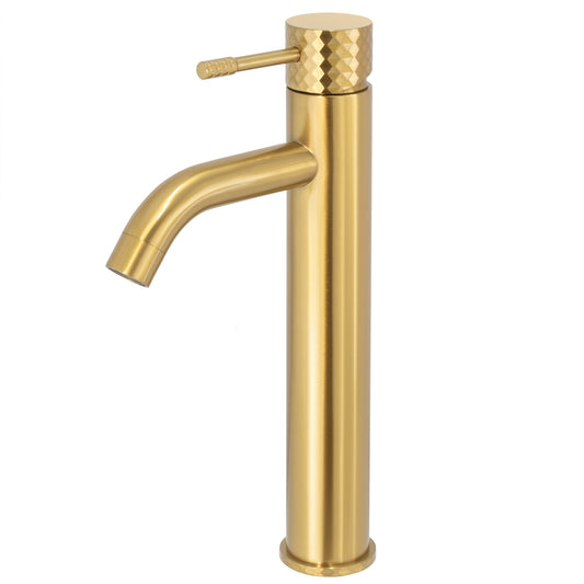 Grifo de lavabo alto monomando acabado maneta luxury dorado cepillado - Serie Oda