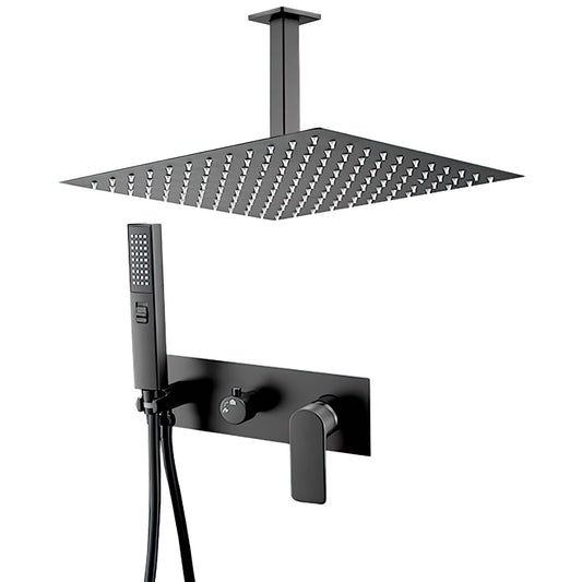 Ducha empotrada monomando cuadrada a techo negro mate - Serie Miño - 40cm