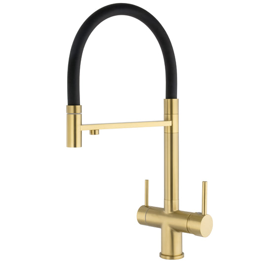 Grifo de cocina con 3 vías osmosis y flexible oro mate con protección PVD - Serie Manzanares
