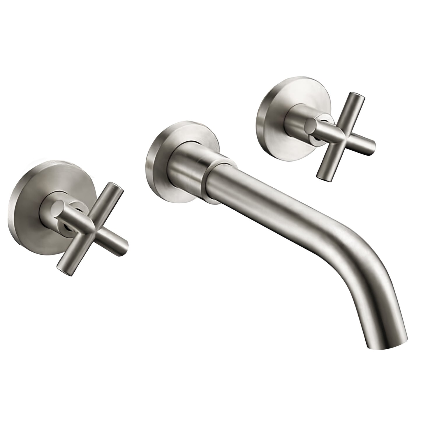 Grifo de lavabo empotrado redondo bimando acero cepillado con caño 21CM - Serie Nalon