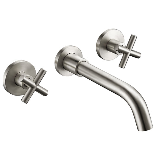 Grifo de lavabo empotrado redondo bimando acero cepillado con caño 21CM - Serie Nalon