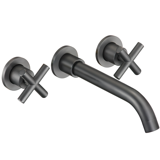 Grifo de lavabo empotrado redondo bimando negro mate con caño de 21CM - Serie Nalon