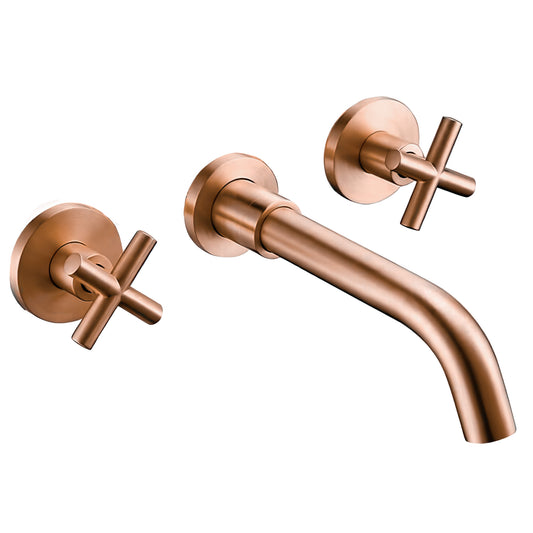 Grifo de lavabo empotrado redondo bimando oro rosa cepillado con caño de 21CM - Serie Nalon