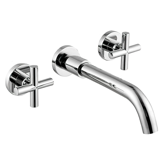 Grifo de lavabo empotrado redondo bimando cromado con caño de 21CM - Serie Nalon