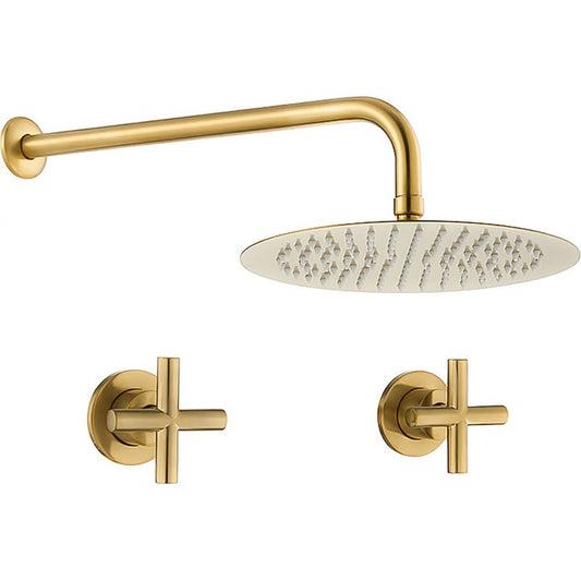 Ducha empotrada bimando redonda de 1 salida/vía oro mate con protección PVD - Serie Nalón - 30cm
