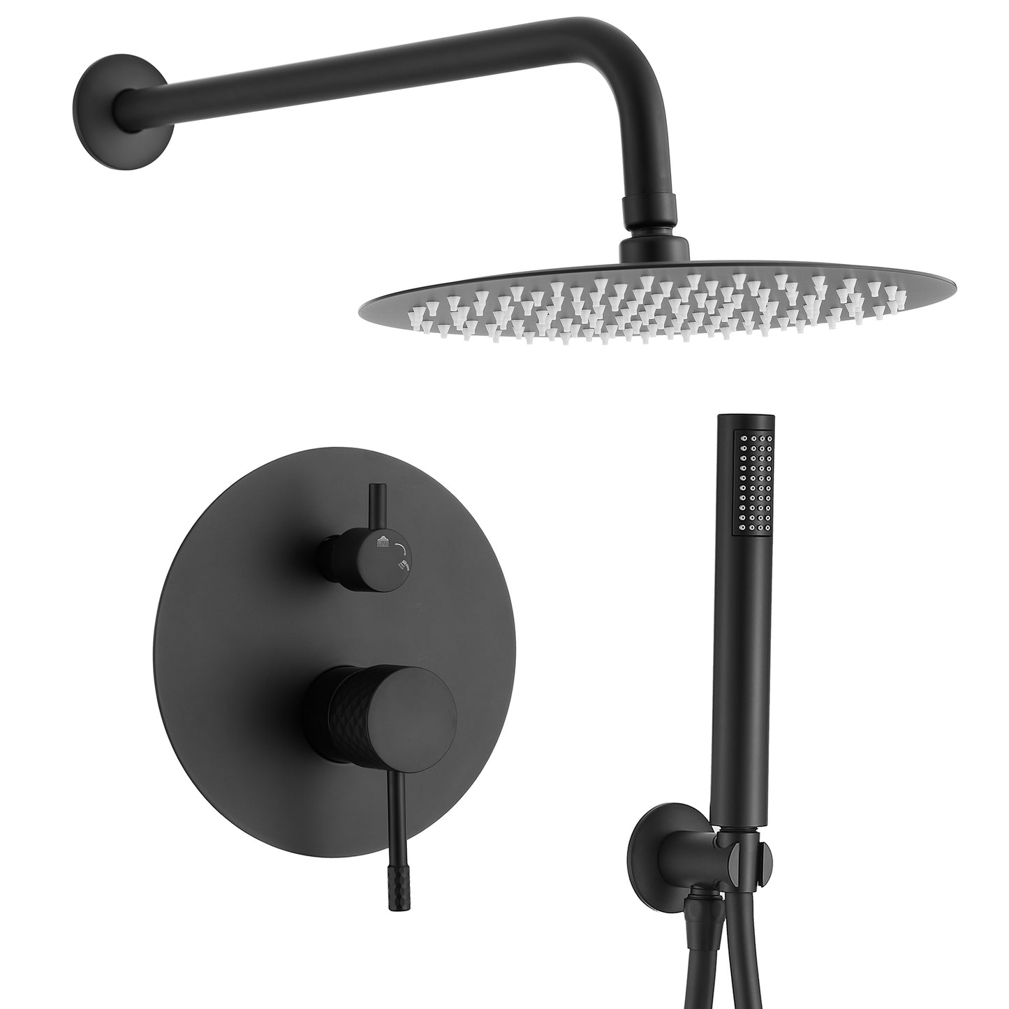 Ducha empotrada monomando redonda acabado maneta luxury negro mate a pared - Serie Ofin - 20cm