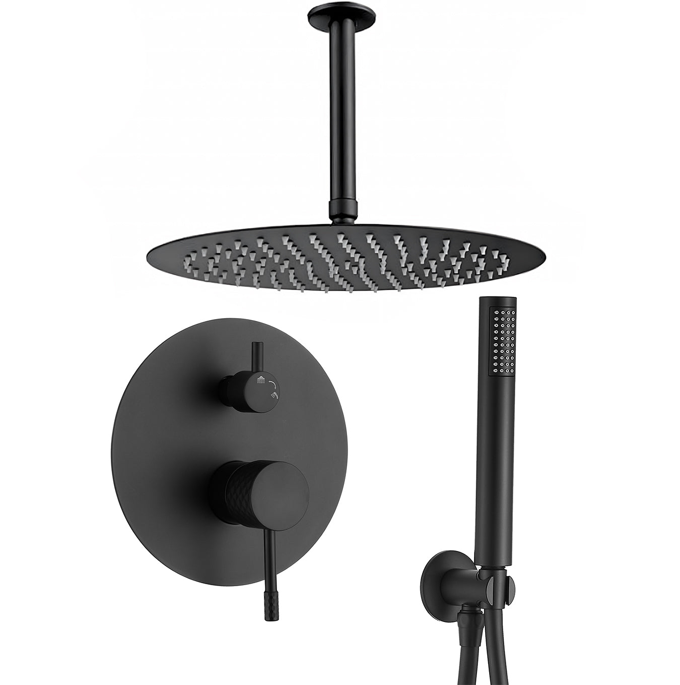 Ducha empotrada monomando techo redonda acabado maneta luxury negro mate - Serie Ofin - 30cm