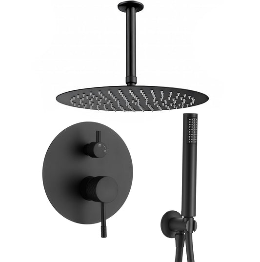 Ducha empotrada monomando techo redonda acabado maneta luxury negro mate - Serie Ofin - 30cm