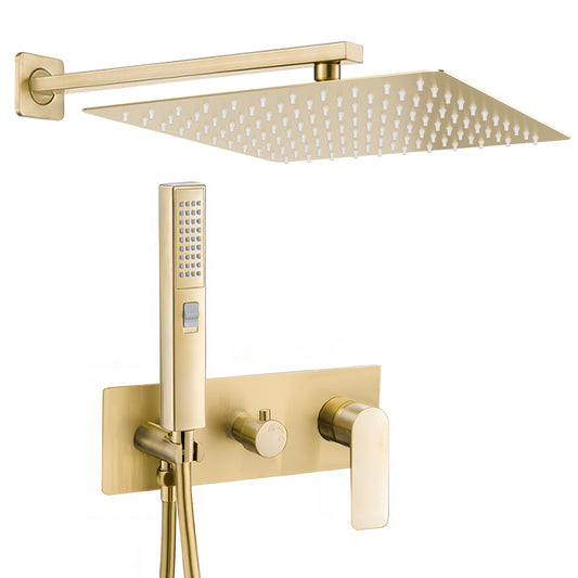 Ducha empotrada monomando cuadrada a pared oro mate protección PVD - Serie Miño - 20cm